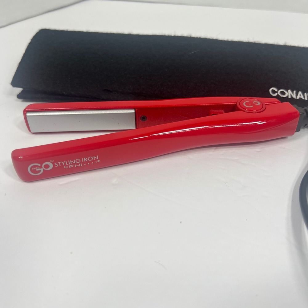 FHI Heat Mini GO Styling Iron Red Ceramic Small Travel Flat Iron with Pouch